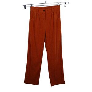 Orange Brown Rust Corduroy Pleated Pants High Waist Trousers Women Size S Pocket